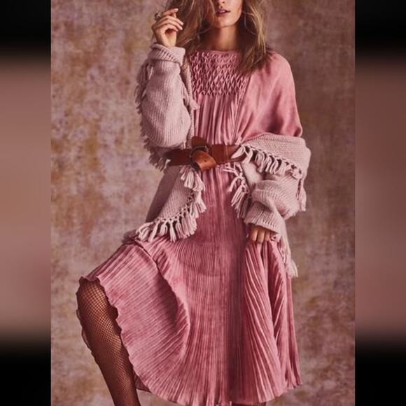 LoveShackFancy Faded Marsala Pleated Noelle Midi Dress S - Picture 1 of 16